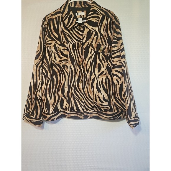 Carole‎ Little 100 % Linen Jacket Leopard Animal Print  Brass Buttons Pockets 3X - Picture 1 of 12